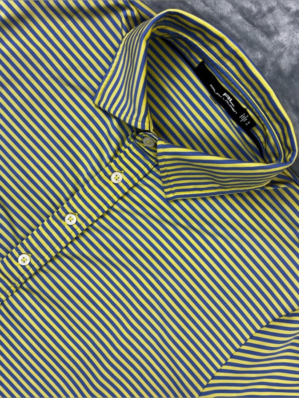 Ralph Lauren RLX Performance Polo Size Small Yellow Blue Stripes Wicking Golf